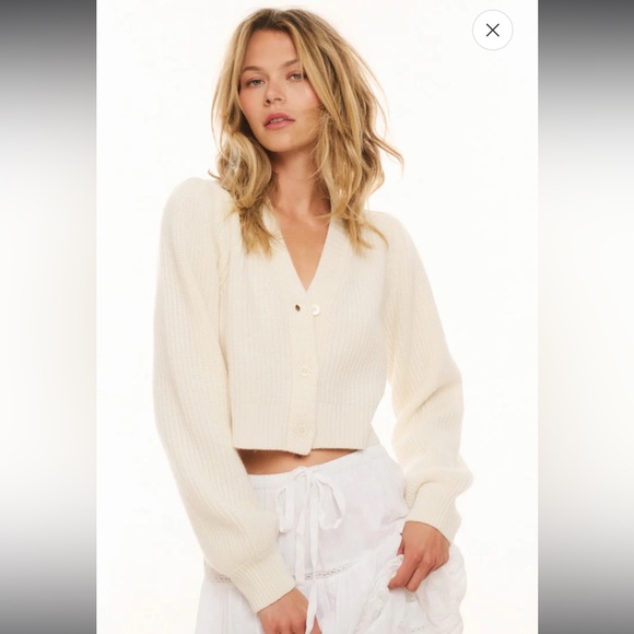 Love Shack Fancy Avignon V-Neck Crop Cardigan - Picture 2 of 7